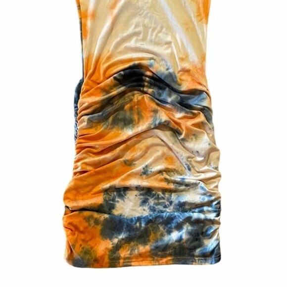Tie Dye Runched Bodycon stretchy Mini Dress Medium - Picture 4 of 6